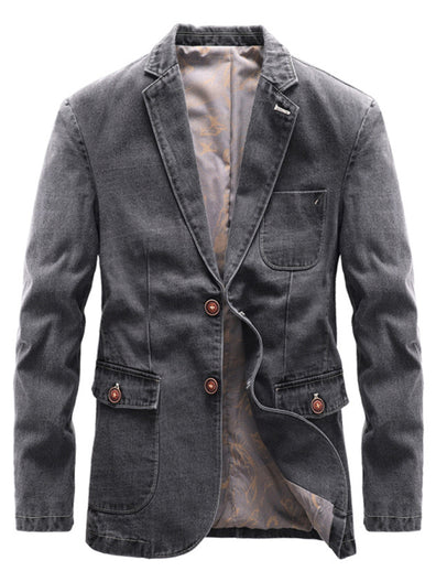 Lapel Collar Knit Denim Jacket with Long Sleeves